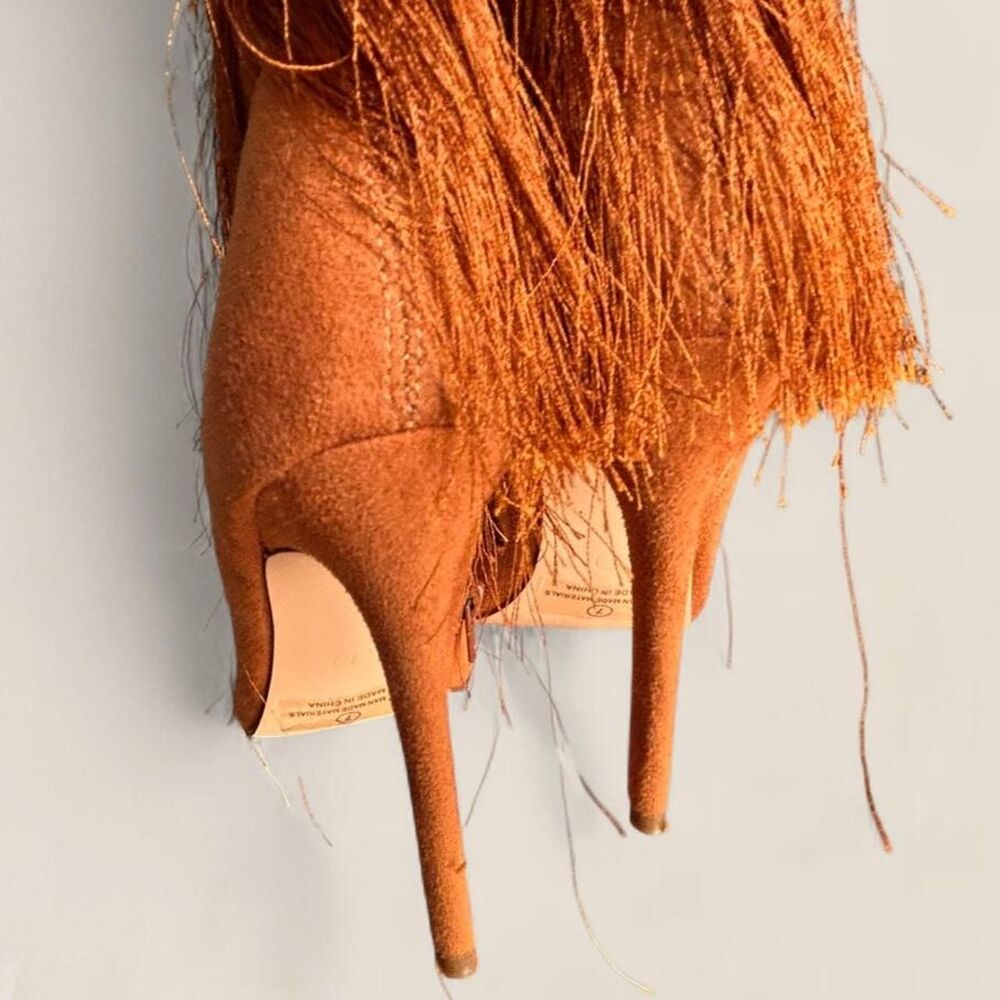 long fringe festival Women's Orange Brown knee high Boots size 7 - Picture 5 of 7